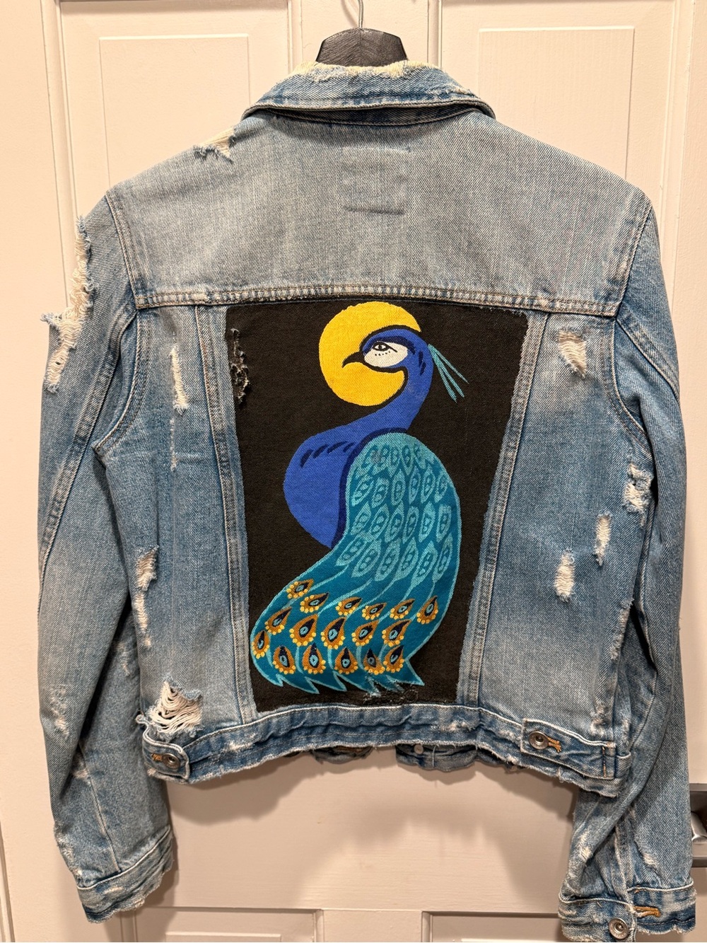 Zara Denim Jacket with Peacock Paint
